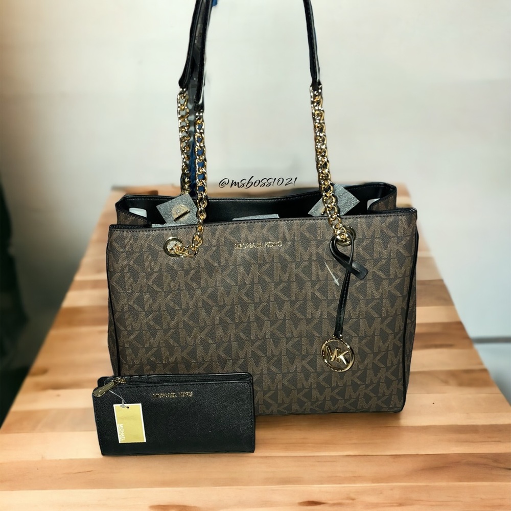 Michael Kors Susannah Tote in Brn/Black + Wallet in Black NWT